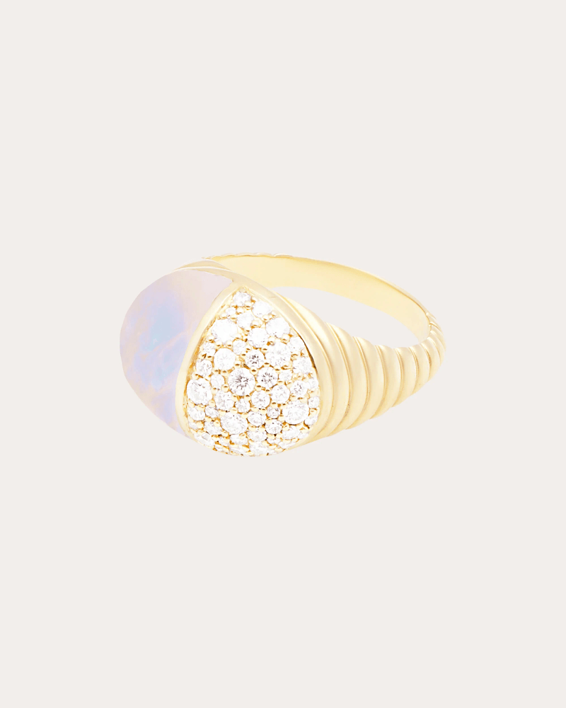 Campbell + Charlotte Women's Diamond & Moonstone 14k Gold Found Cap Ring in Rainbow Moonstone