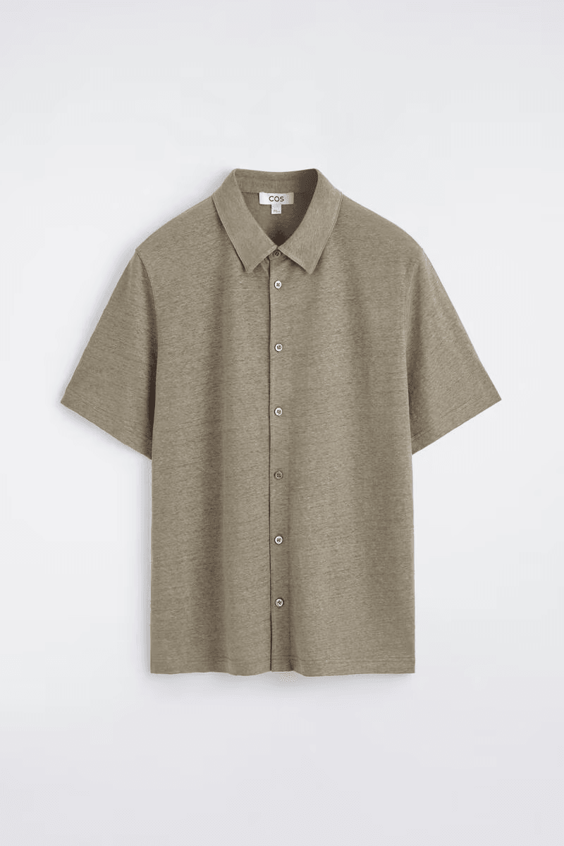 Linen-Jersey Short-Sleeved Shirt in Beige