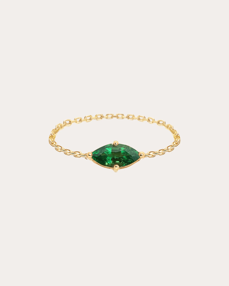 Yi Collection Women's Green Tsavorite Marquise Supreme Chain Ring 18K Gold