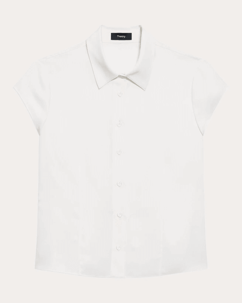 Theory Women's Silk Cap-Sleeve Button-Up Top in White
