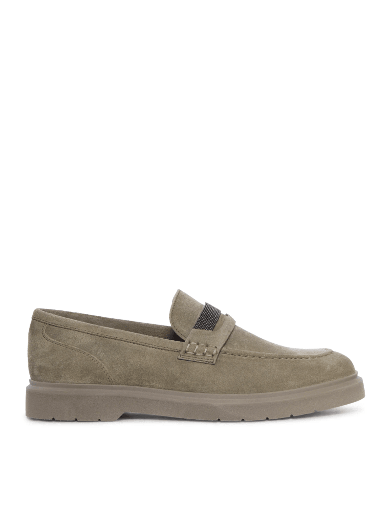 SUEDE PENNY LOAFERS WITH JEWEL APPLIQUE - Brunello Cucinelli - Woman