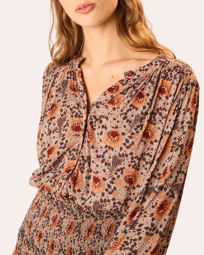 Natalie Martin Women's Tolan Floral Gathered Button-Up Top Rayon
