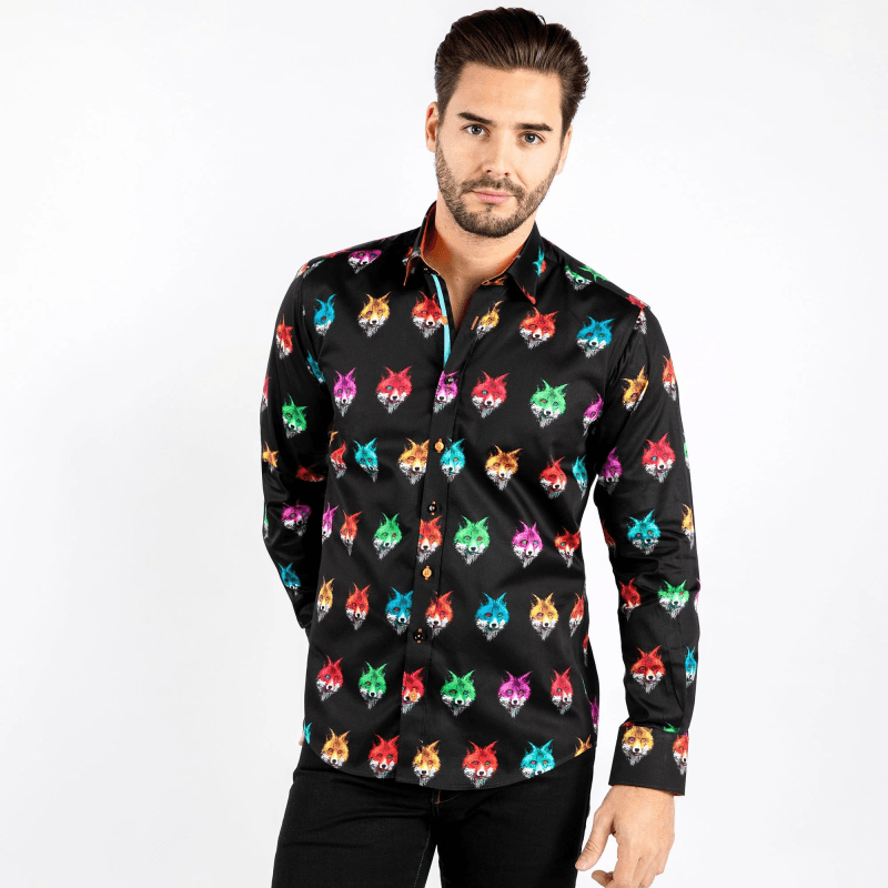 FOXES BEJEWELED PRINT SHIRT