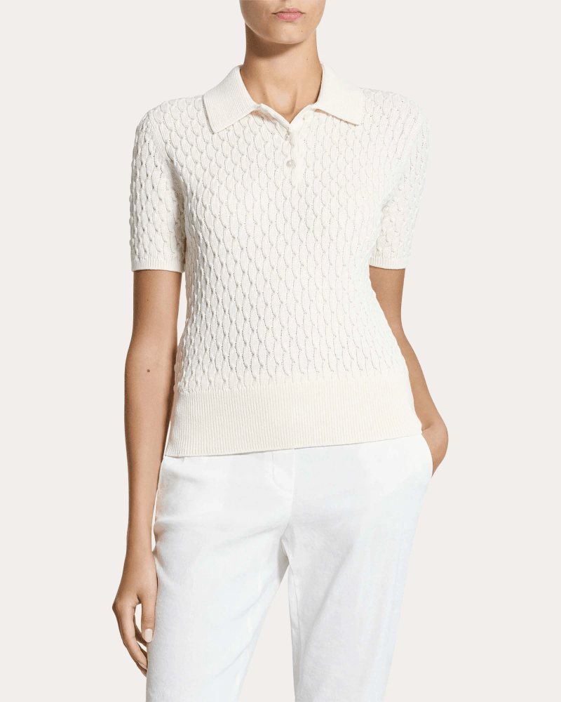 Theory Women's Organic Cotton Cable Knit Polo Top in White