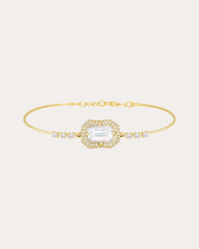 Yi Collection Women's Rainbow Moonstone & Diamond Aurora Bangle 18K Gold