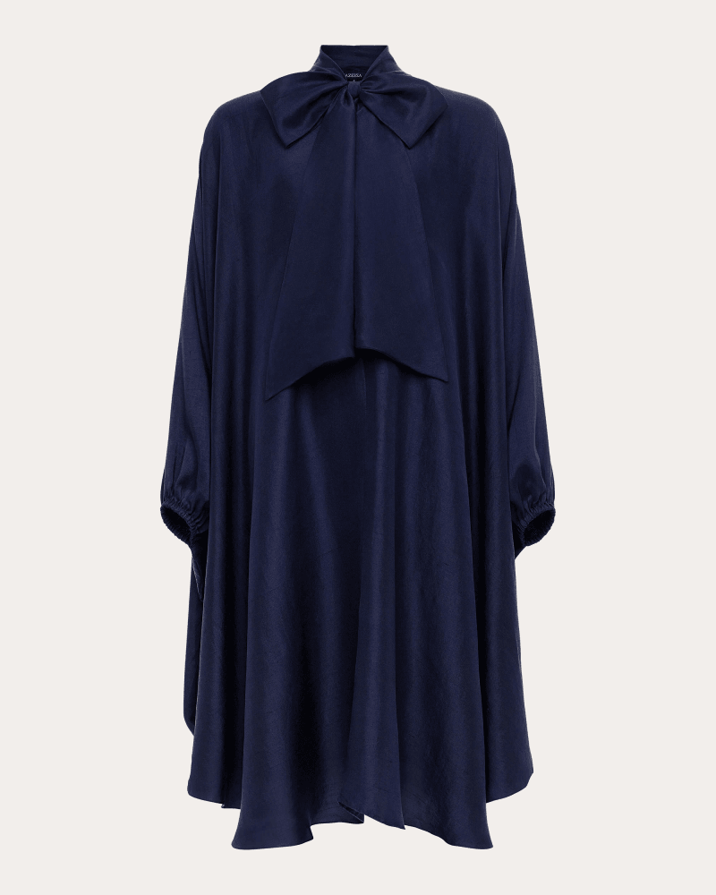 Azeeza Women's Emlyn Silk Tie-Neck Cape Midi Dress in Navy