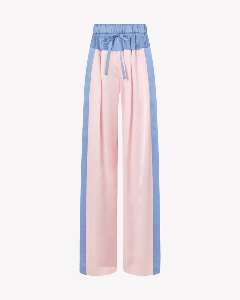 Satin Wide Waistband Jogger - Pale Pink and Cornflower Blue