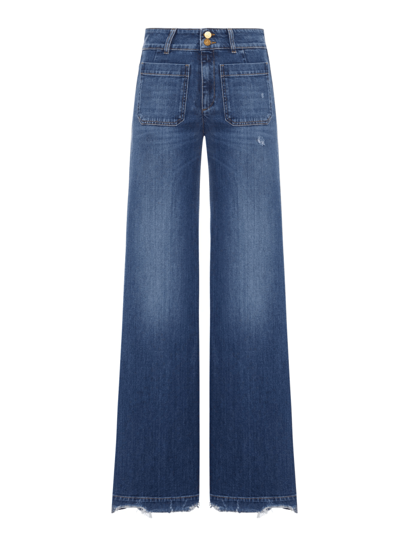 JANE WIDE LEG BLUE DENIM JEANS WITH FRINGED DETAILS - Seafarer - Woman