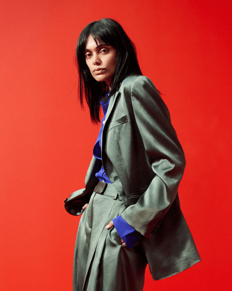 Satin Boyfriend Blazer - Dark Green