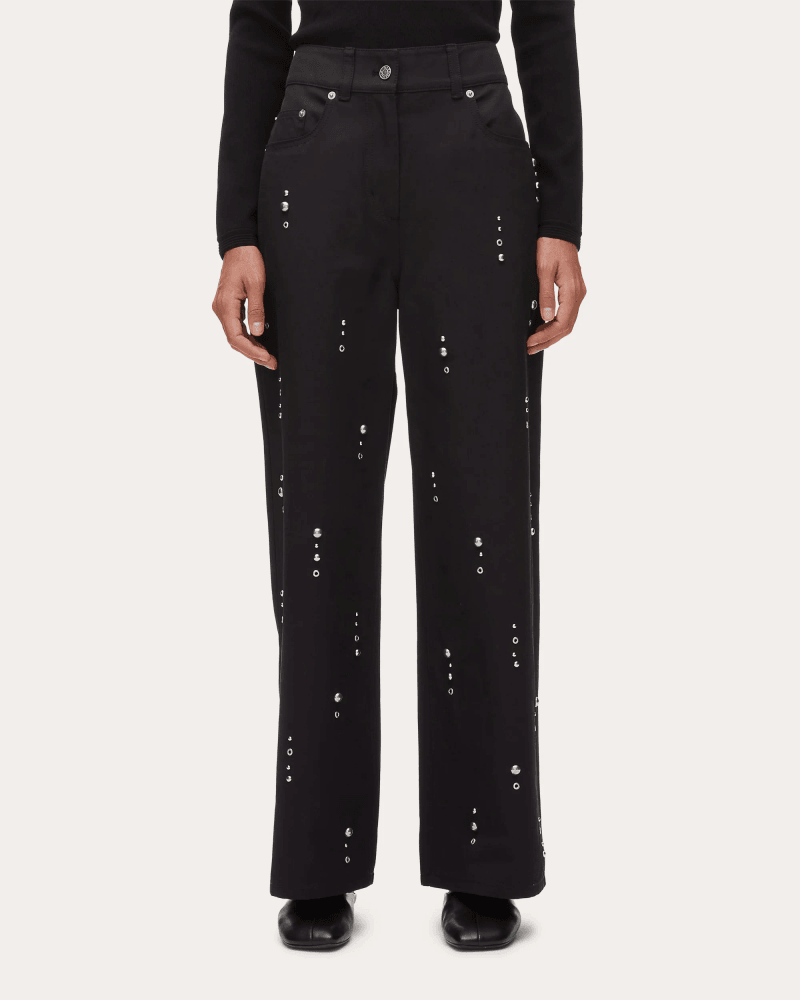 3.1 Phillip Lim Women's Studded Twill Wide-Leg Pants in Black Cotton/Viscose