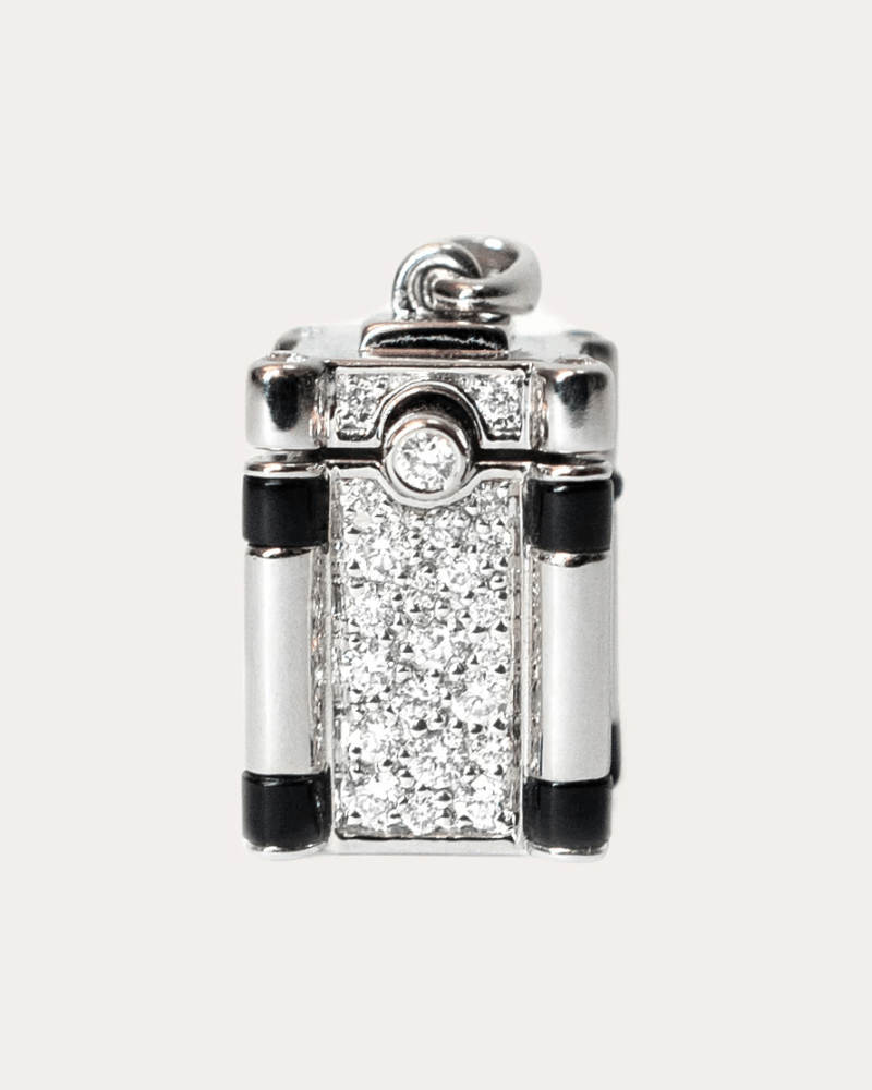 STATEMENT Paris Women's Diamond & Black Agate Wish Box Pendant Necklace in Silver Sterling Silver