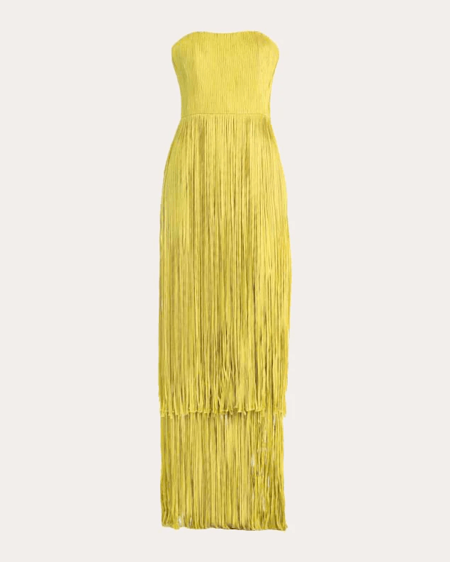 Francisco Arce Women's Anid Silk Fringe Strapless Gown in Green
