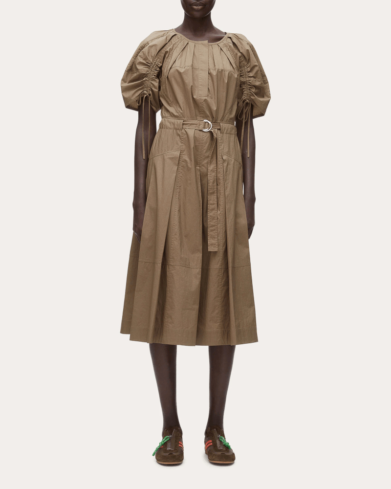 3.1 Phillip Lim Women's Cotton Poplin Ruched-Sleeve Midi Dress in Green