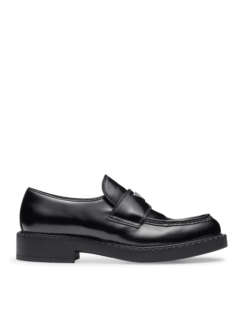 CHOCOLATE BRUSHED LEATHER LOAFERS - Prada - Man