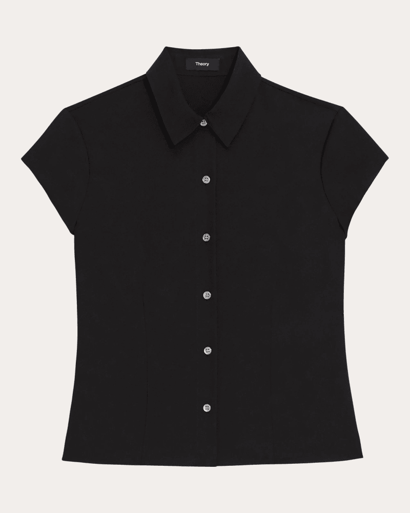 Theory Women's Silk Cap-Sleeve Shirt in Black
