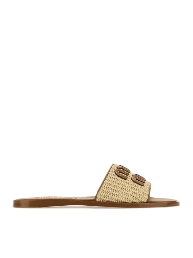 RAFFIA AND LEATHER SLIPPERS - Miu Miu - Woman