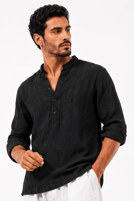 COLLARLESS CLASSIC COTTON KNIT SUMMER SHIRT