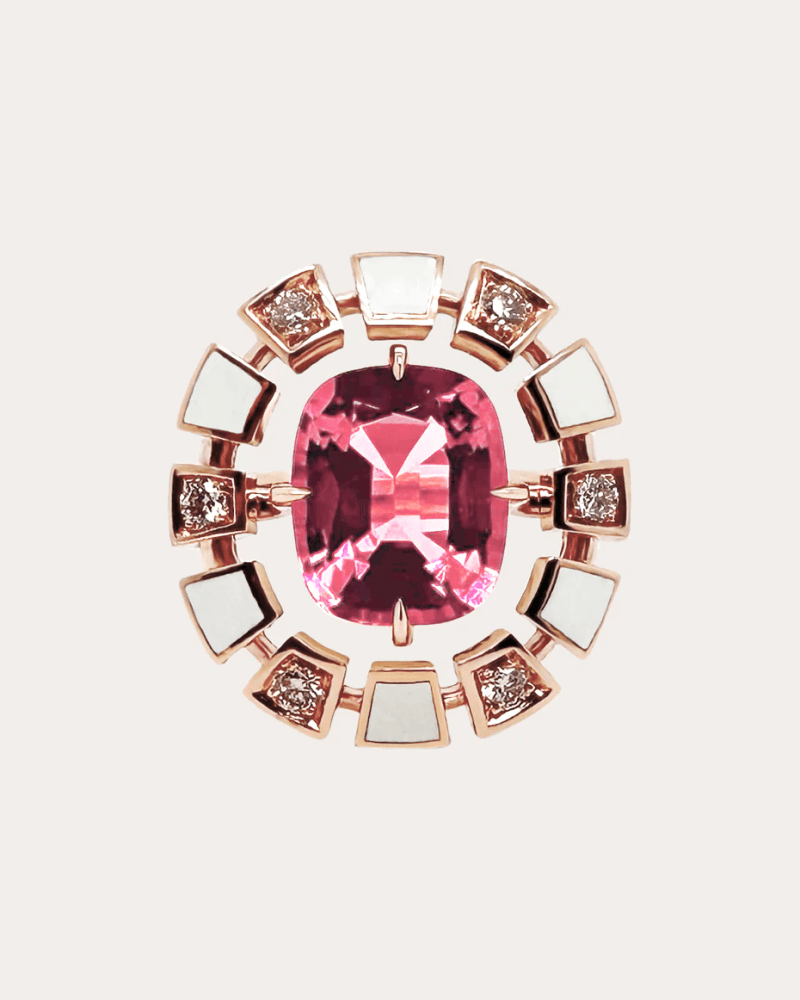 Rouvenat Women's Pink Tourmaline & Diamond Frame Halo Ring in White/pink 18K Gold