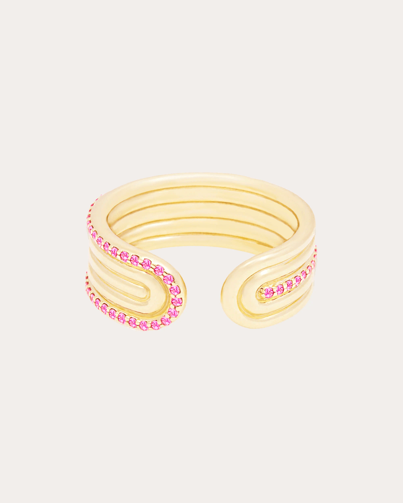 Campbell + Charlotte Women's Pink Sapphire & 14k Gold Found Ribbed Open Ring