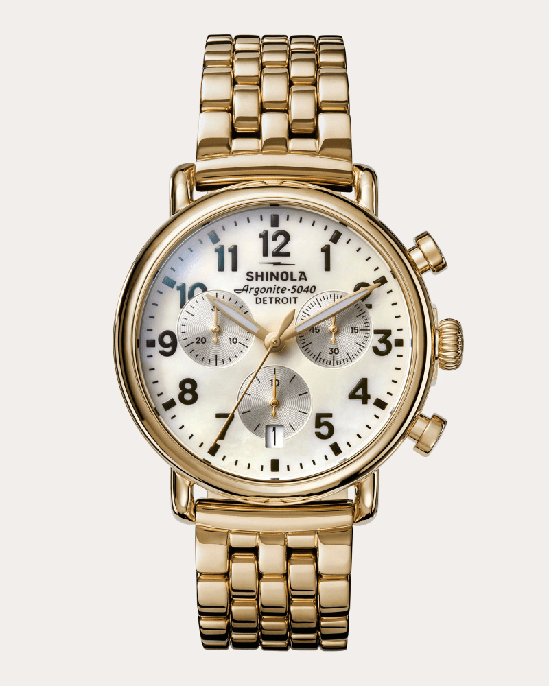 Shinola Women's Runwell 37mm Three-Eye Chronograph Watch in White Mother Of Pearl