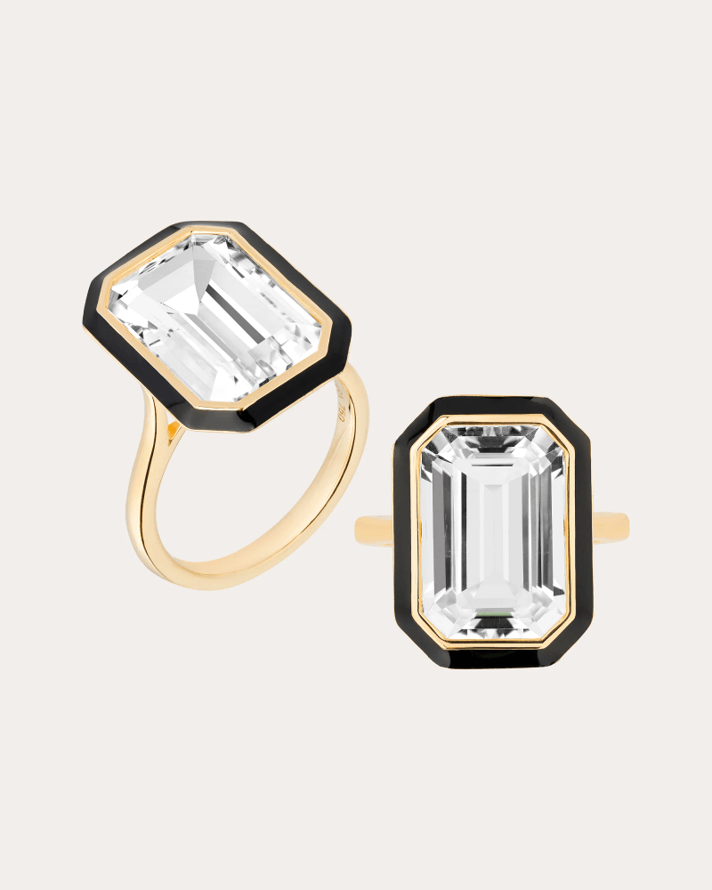 Goshwara Women's Crystal & Black Enamel 18k Gold Queen Ring