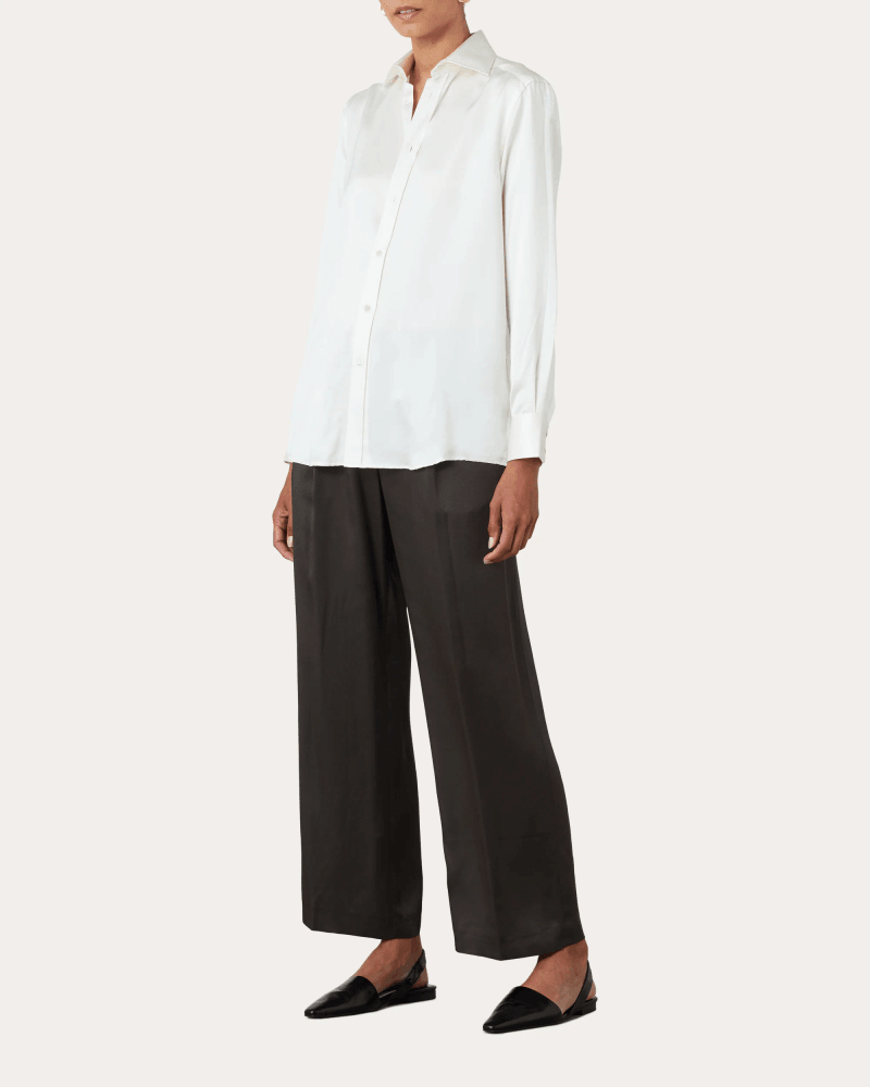With Nothing Underneath Women's The Boyfriend Silk Satin Shirt in Pearl