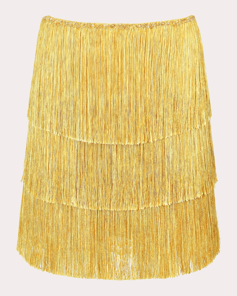 Francesca Miranda Women's Sunlight Silk Fringe Tiered Mini Skirt in Yellow Silk/Nylon