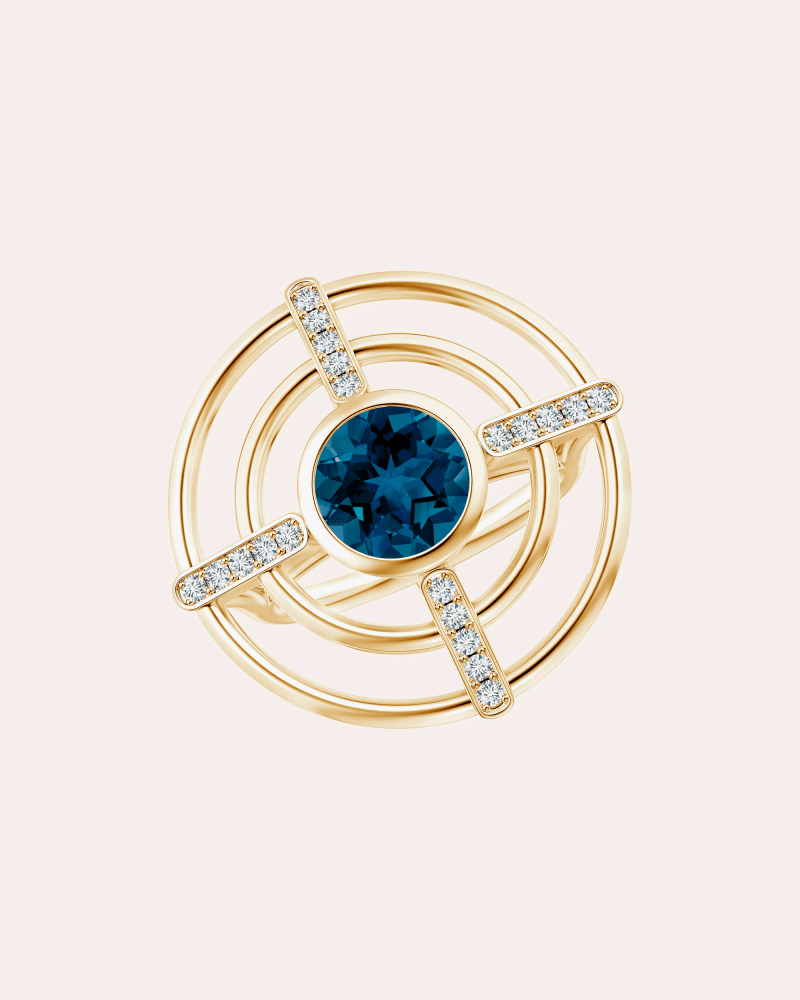 Natori Women's Blue Topaz & Diamond Bar Ring in Gold 14K Gold