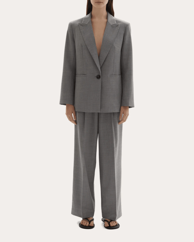JOAEN Women's Ila Wool Peaked Lapel Blazer in Grey Wool/Viscose