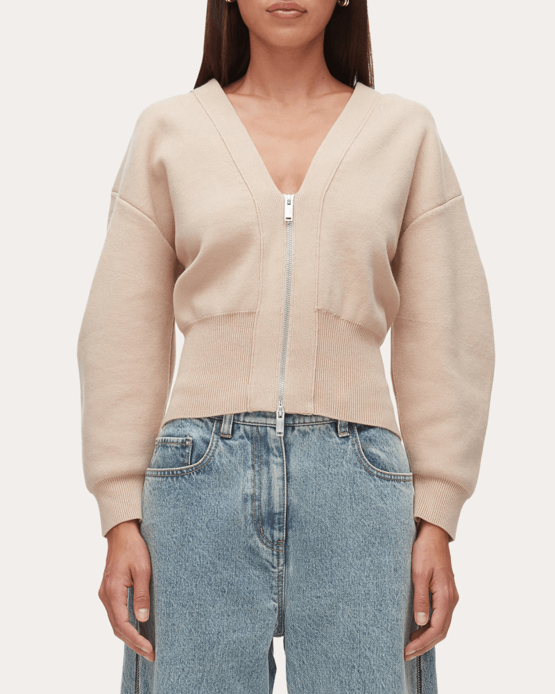 3.1 Phillip Lim Women's Cotton Knit Sculpted-Sleeve Crop Cardigan in Neutral Cotton/Nylon/Elastane
