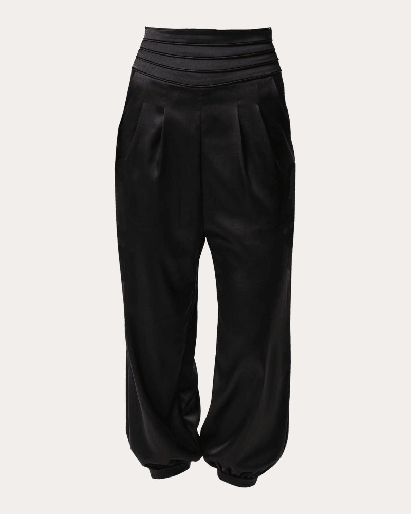 ROMUṠE Women's Avenoir Silk Charmeuse Pleated Crop Pants in Black Silk/Elastane