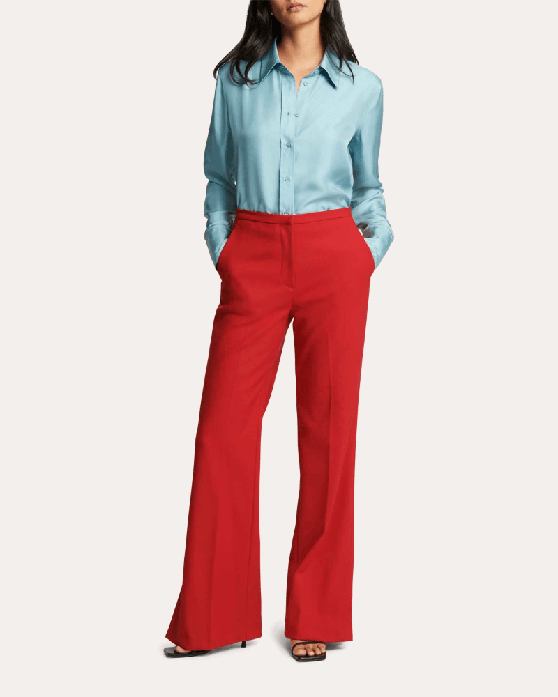 Argent Women's Prince Heavy Wool Twill Creased Trousers in Red Wool/Viscose/Elastane
