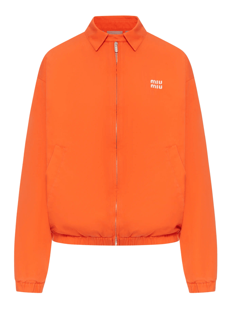COTTON POPLIN BOMBER JACKET WITH LOGO - Miu Miu - Woman