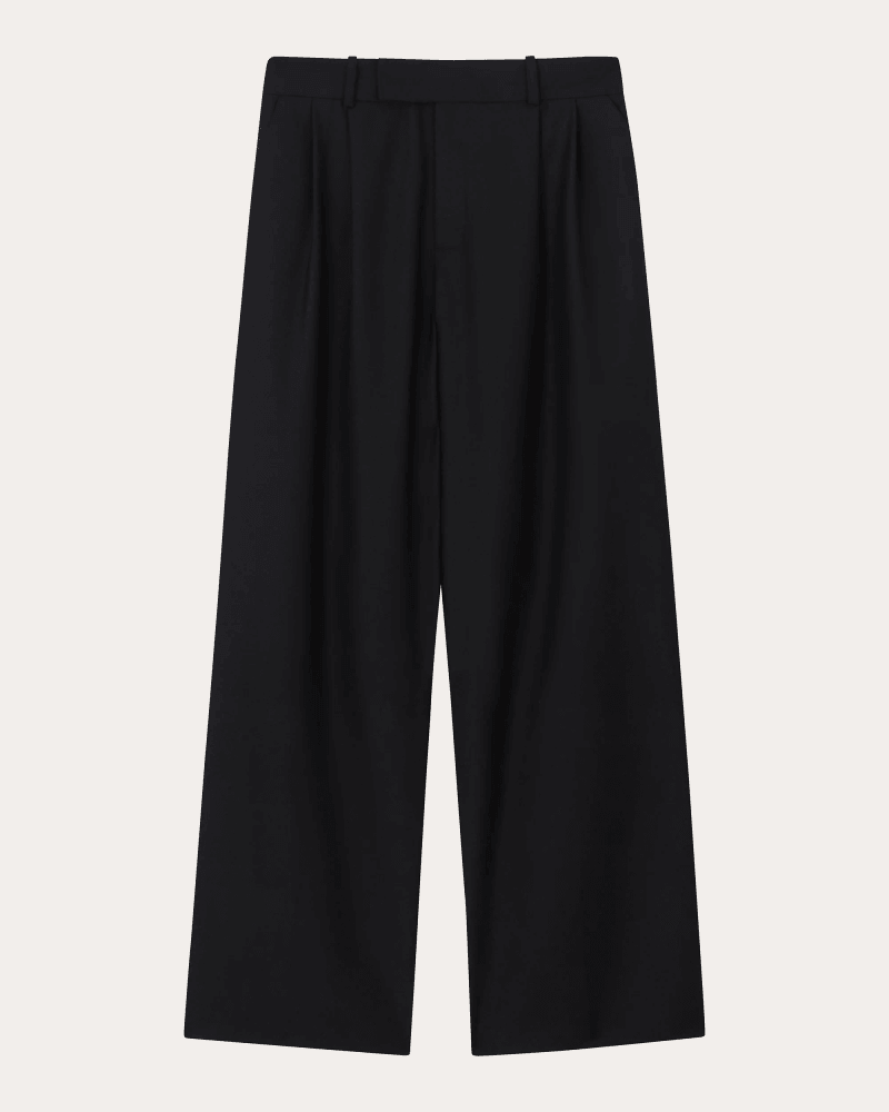 With Nothing Underneath Women's Rampling Wool Wide-Leg Trousers in Black Wool/Cotton