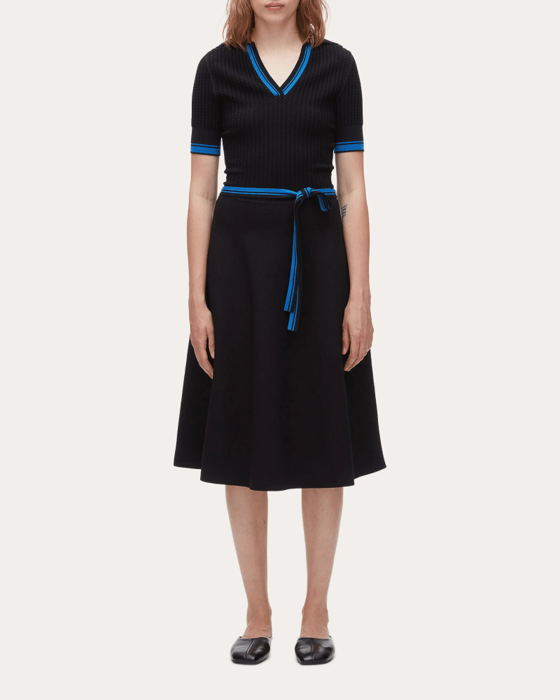 3.1 Phillip Lim Women's Textured Knit Polo Midi Dress in Black Viscose/Elastane/Polyester