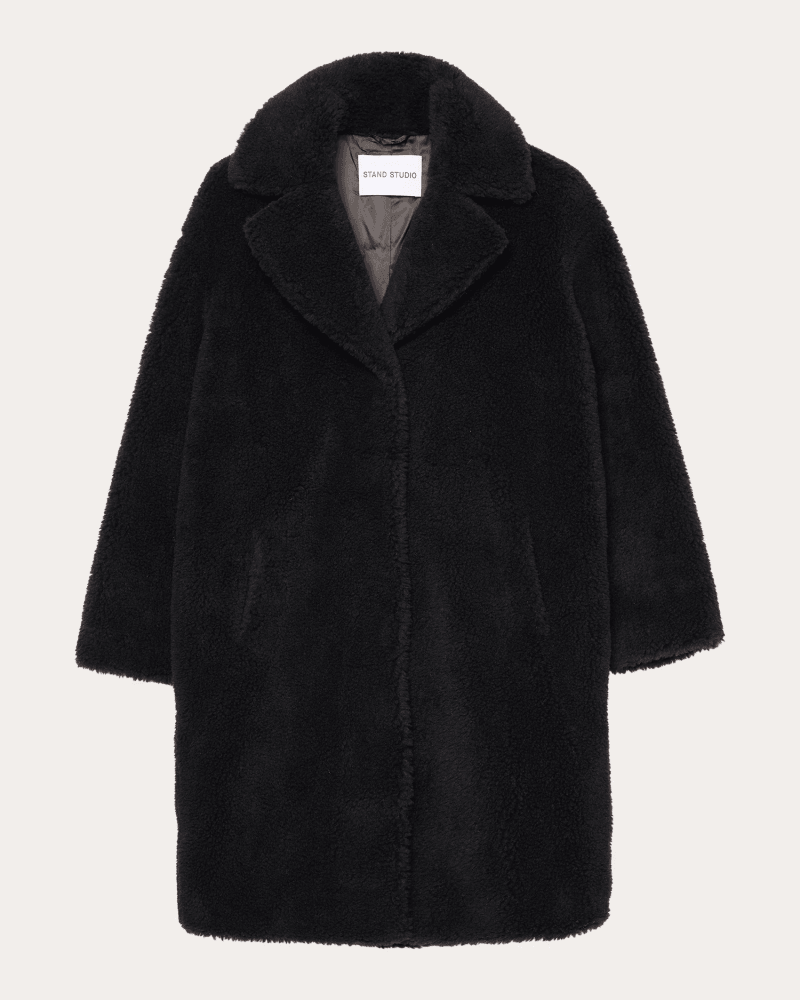 Stand Studio Women's Camille Faux Fur Cocoon Coat in Black Wool/Polyester/Acrylic