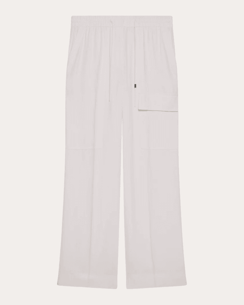 Helmut Lang Women's Lightweight Twill Drawstring Cargo Pants in White Rayon