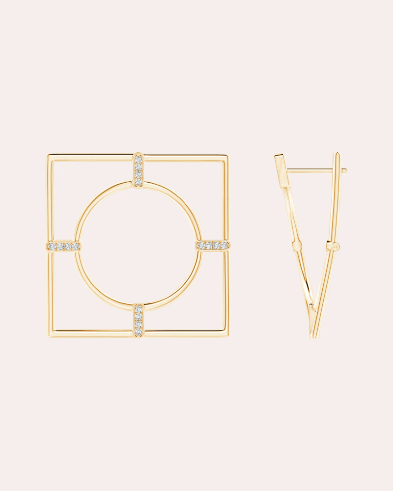 Natori Women's Diamond & 14k Gold Bar Square Hoop Earrings