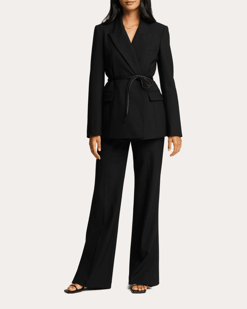 Argent Women's Lenox Heavy Wool Twill Belted Blazer in Black Wool/Elastane/Polyester