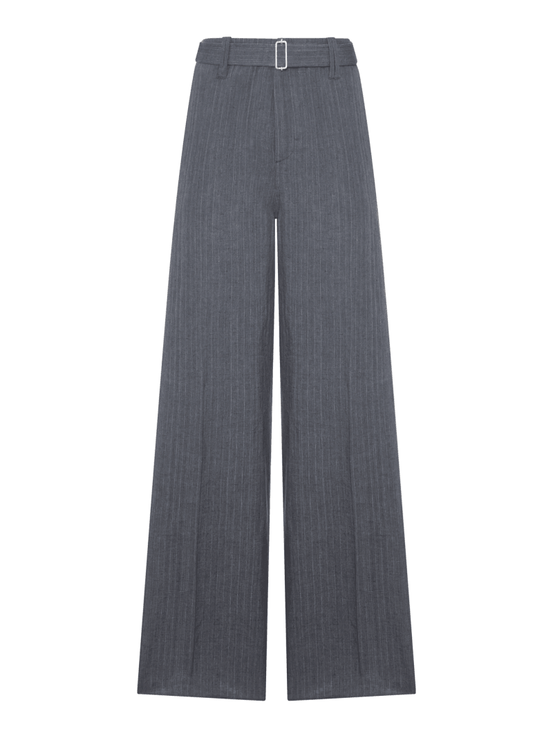 TAILORED PINSTRIPE LINEN PALAZZO TROUSERS WITH BELT - Lardini - Man