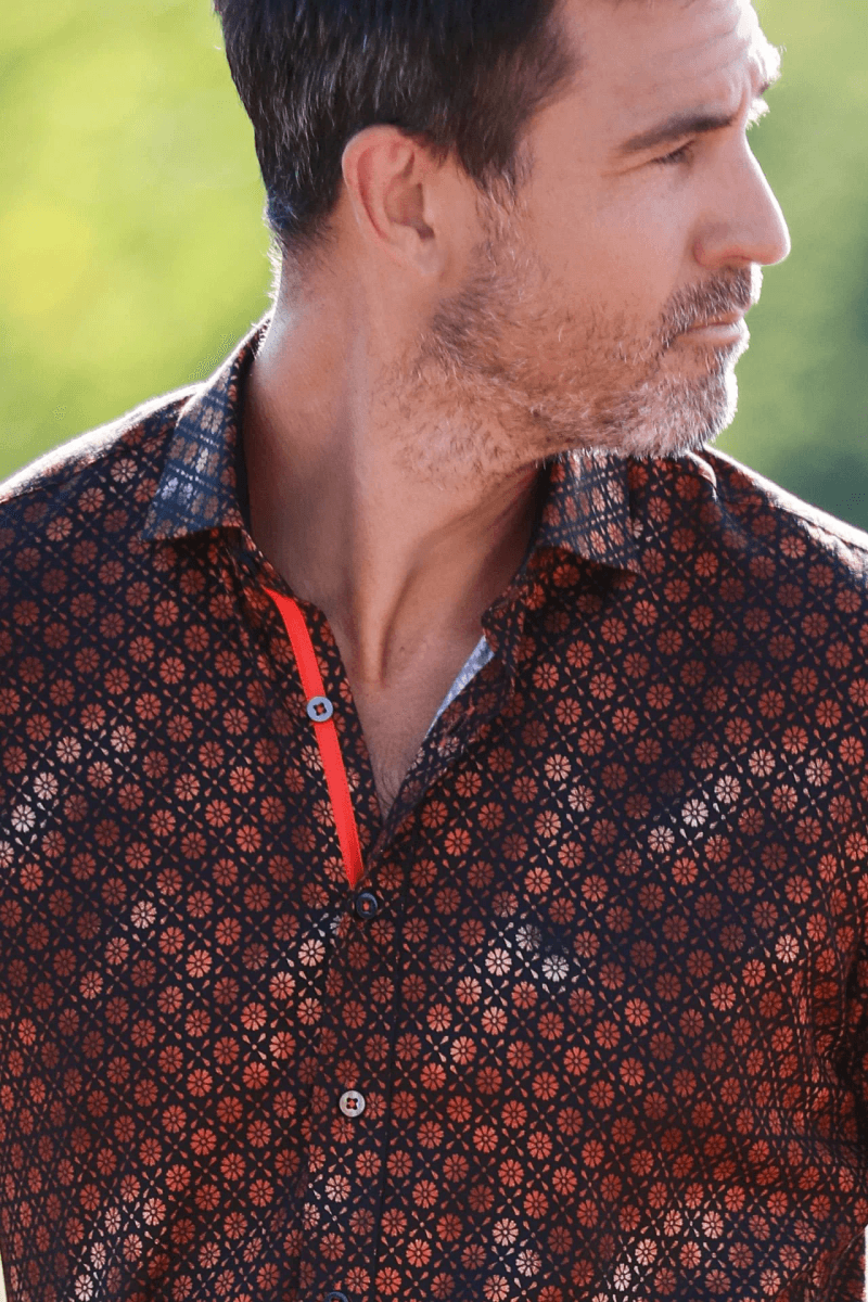 BRONZE FLORAL SHIMMER TENCEL PRINT SHIRT