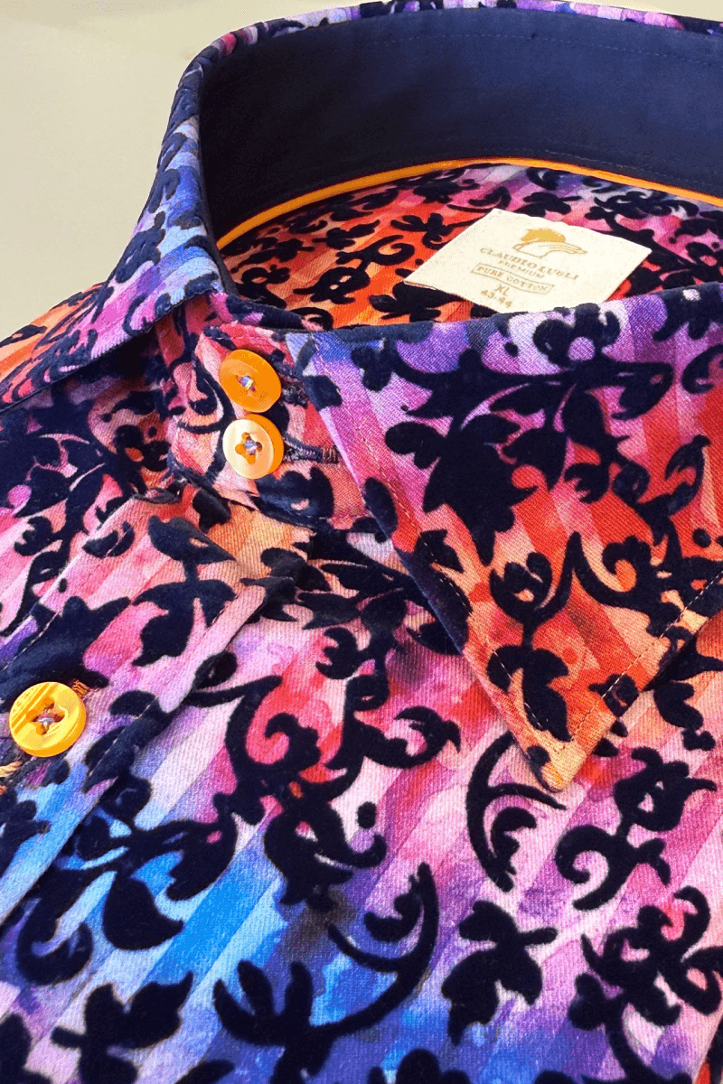 TIE-DYE FLORAL FLOCKING SHIRT WITH LUXURY TEXTURED FINISH