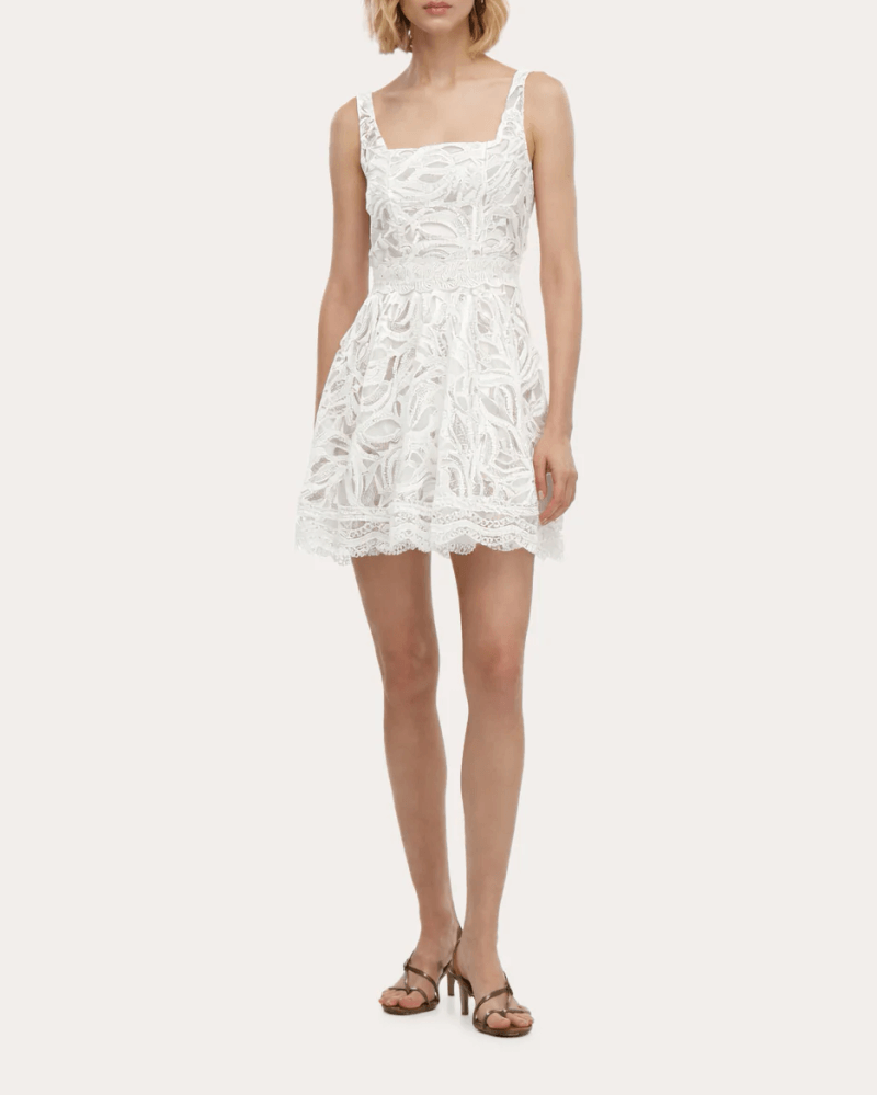 WAIMARI Women's Ocaso Embroidered Fit & Flare Mini Dress in White Cotton/Polyester