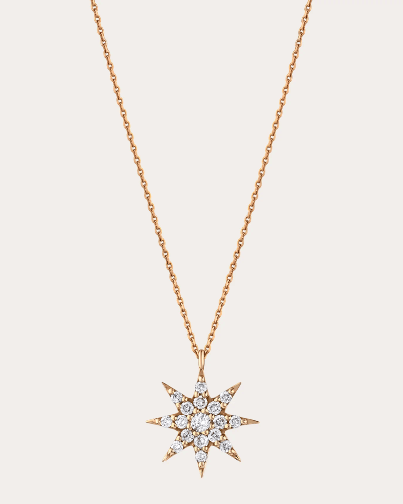 Bee Goddess Women's Diamond Venus Star Pendant Necklace in Rose Gold 14K Gold