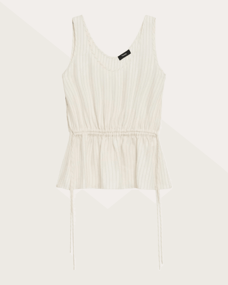 Theory Women's Washed Twill Stripe Drawstring Tank Top in Neutral Acetate