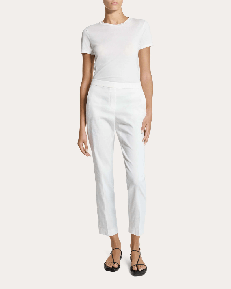 Theory Women's Treeca Good Linen Cropped Pull-On Pants in White Linen/Viscose/Elastane