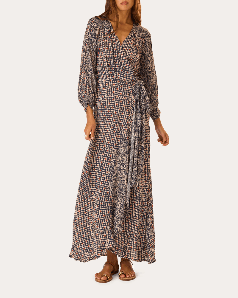 Natalie Martin Women's Kate Floral Gathered Wrap Maxi Dress in Blue Viscose