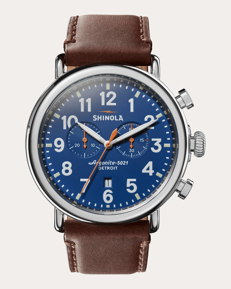Shinola Men's Runwell 47mm Two-Eye Chronograph Watch in Blue Leather