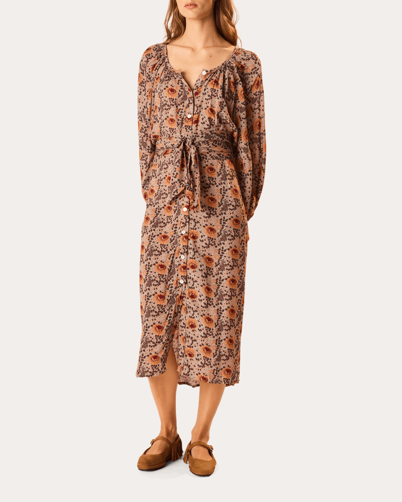 Natalie Martin Women's Alex Floral Belted Button-Up Top Midi Dress Rayon