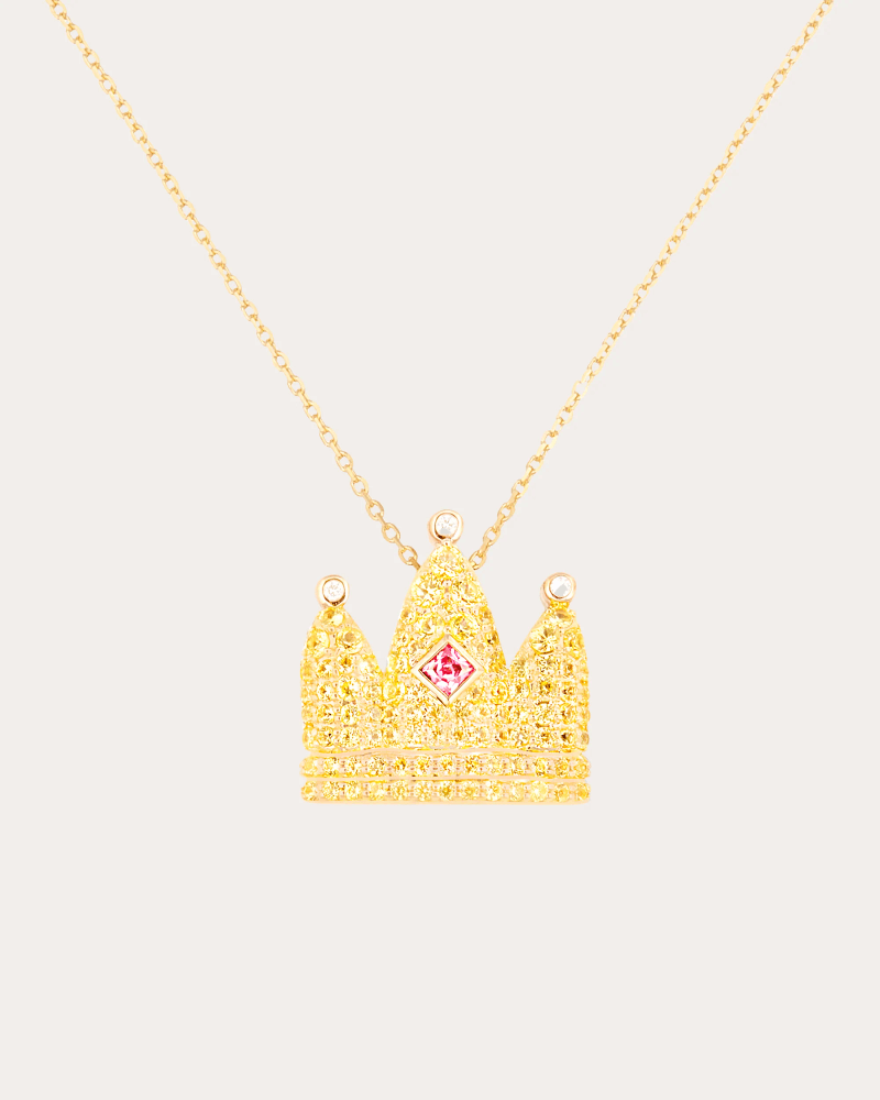Campbell + Charlotte Women's Sapphire & Diamond 14k Gold Juju Crown Pendant Necklace in Yellow/pink Sapphires